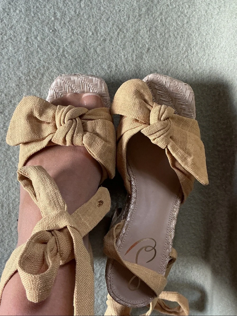 Sam Edelman Tan Knotted Espadrille Platform Wedges with Ankle Wraps